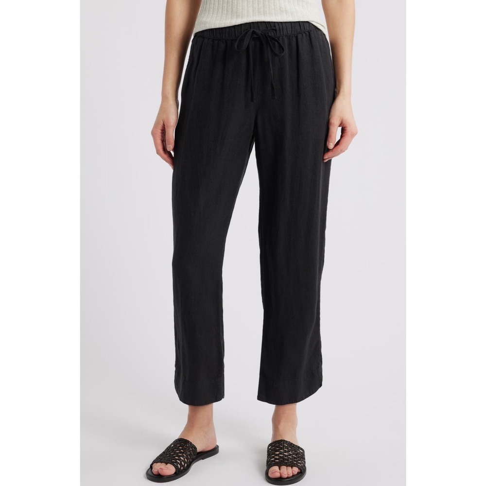 Caslon Womens Black 100 Percent Linen Drawstring Elastic Waist Crop Pants XXL